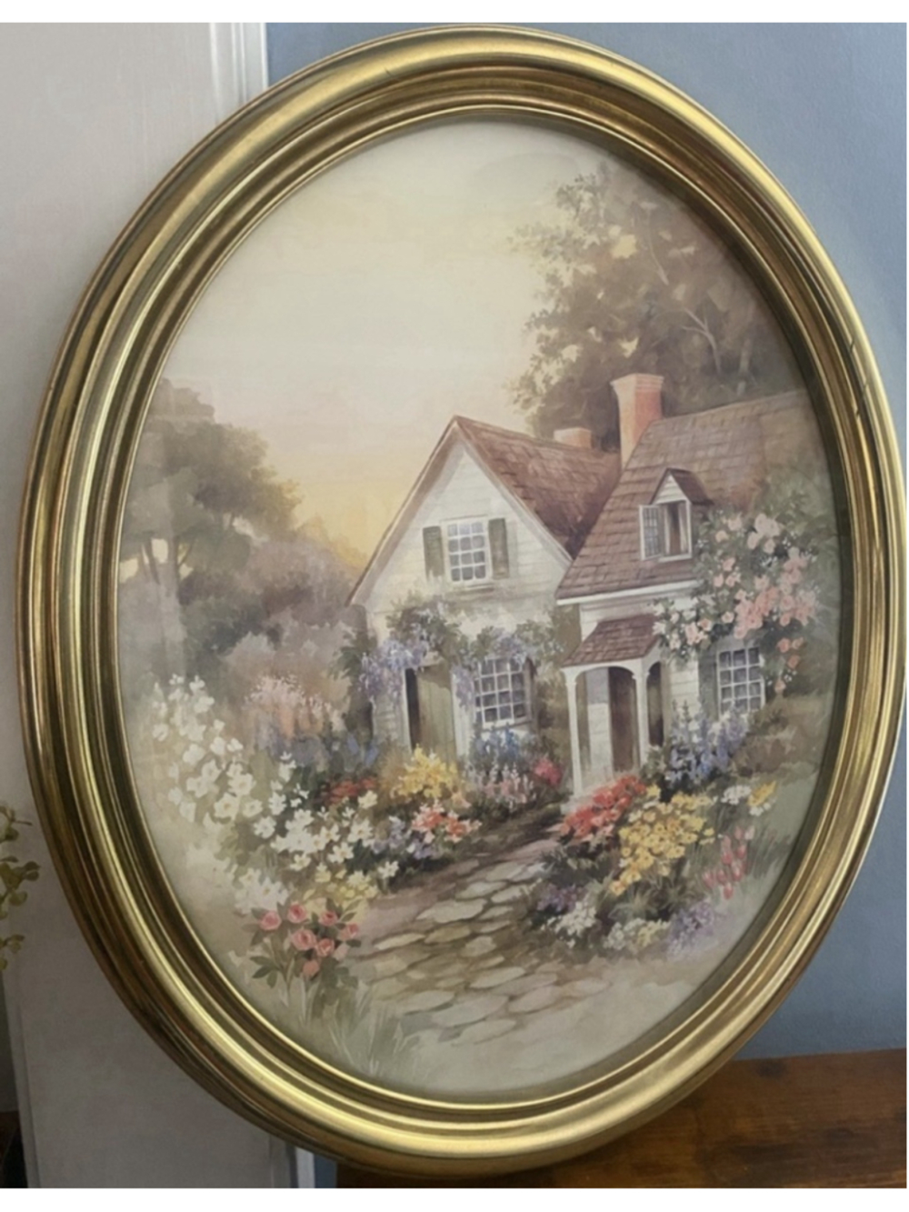 Vtg 80’s Home Interiors Lee K Parkinson Art Print Oval Art Deco SYROCO Frame USA